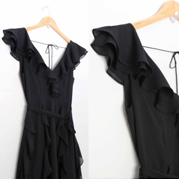 Bardot Emily Frill Maxi Dress with Ruffle Overlay 4 XS Black Dark Romantic $129 - Picture 11 of 16